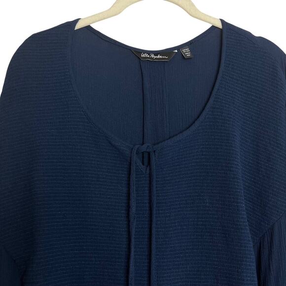 Ulla Popken Womens Tunic 20/22 Navy Floral Boho Peasant 3/4 Sleeve Viscose - Picture 3 of 9